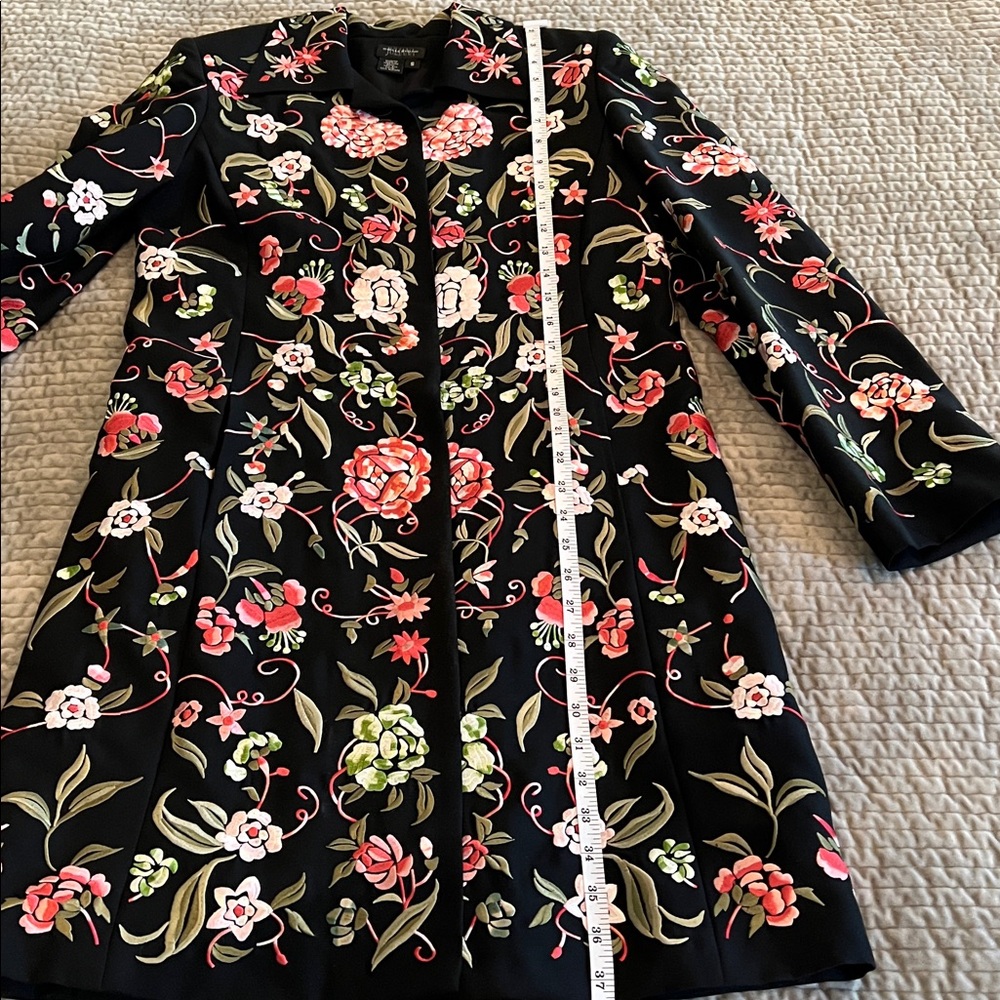 Floral Embroidered Black Coat - Picture 6 of 14